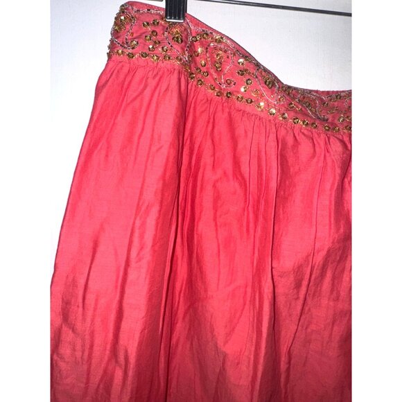 Womens coral tiered  Maxi Skirt With Embellished Waistband By Metro 7 Size 12 10 - Picture 2 of 8